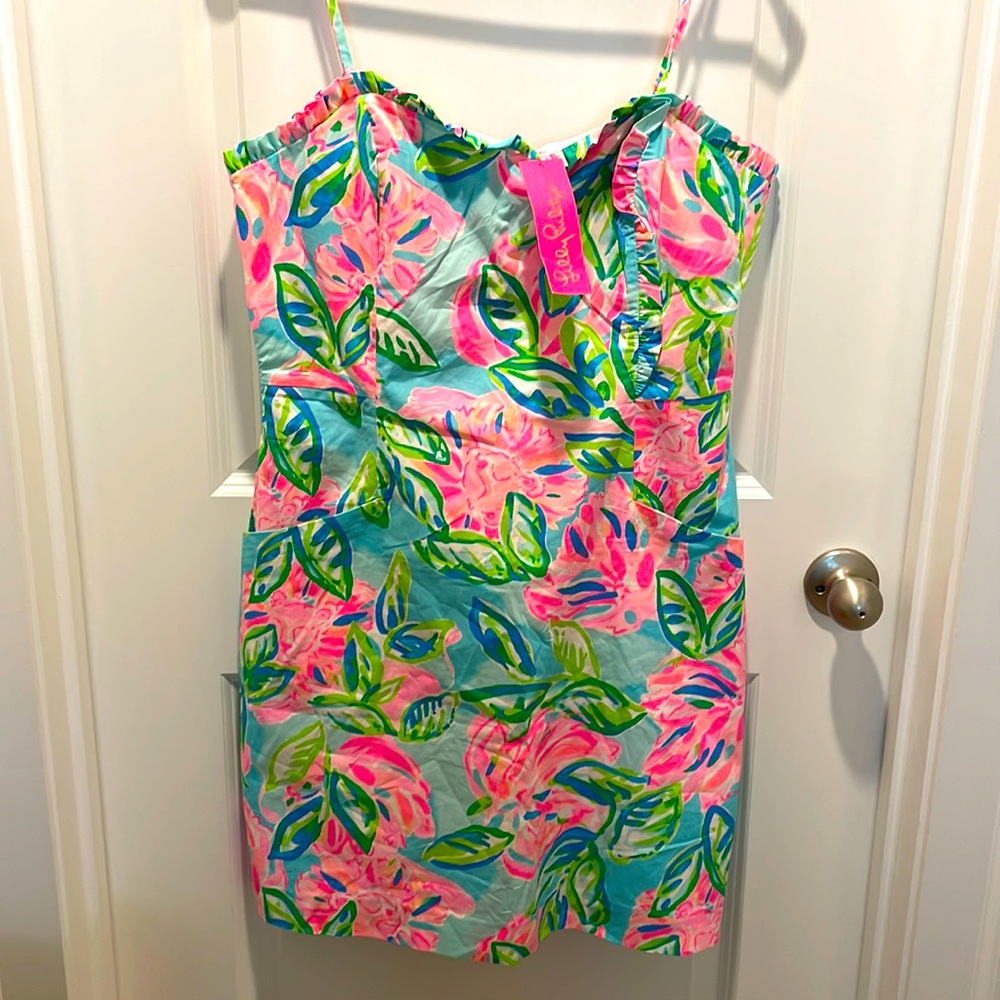 Lilly Pulitzer Pink Green Blue Floral Asymmetrical Dress